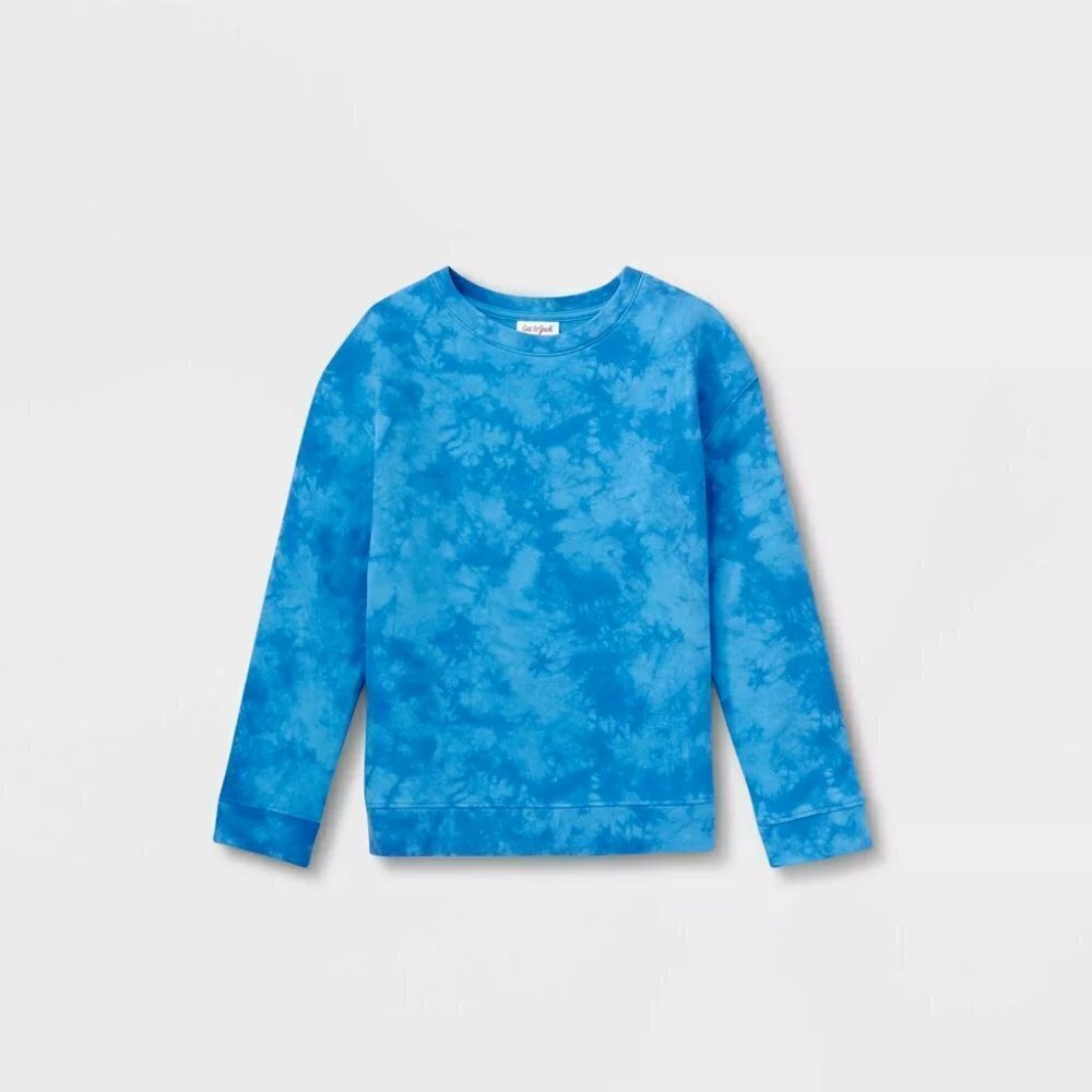 Cat‎ & Jack Unisex Kids Size Small Bright Blue Tie Dye Pullover Sweatshirt 1372